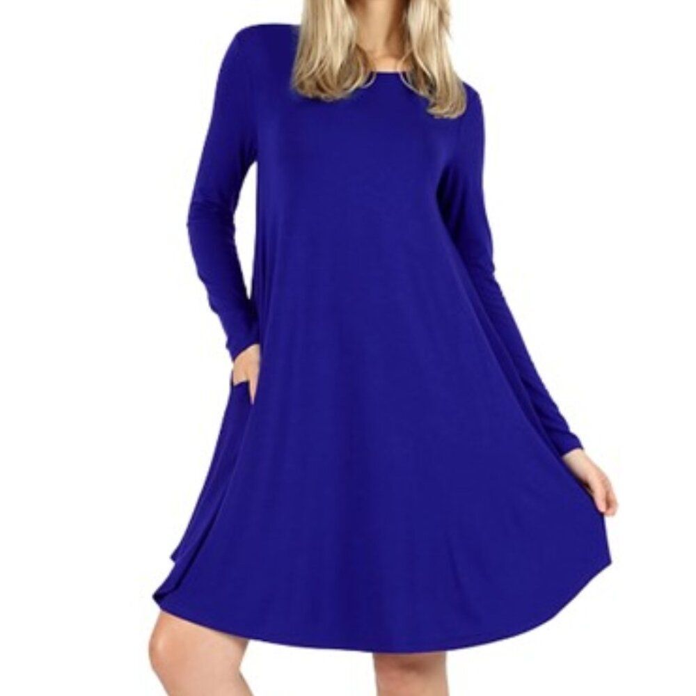 Zenana Outfitters Women's Long Sleeve Round Neck Midi Length Dress - NWOT